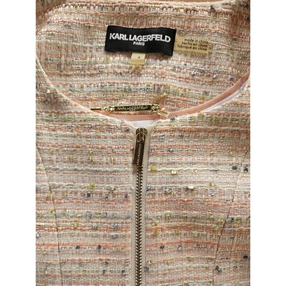 Karl Lagerfeld Pink Tweed Jacket  Vintage Gold Hardware Zip Up Sz 4 - Picture 4 of 12